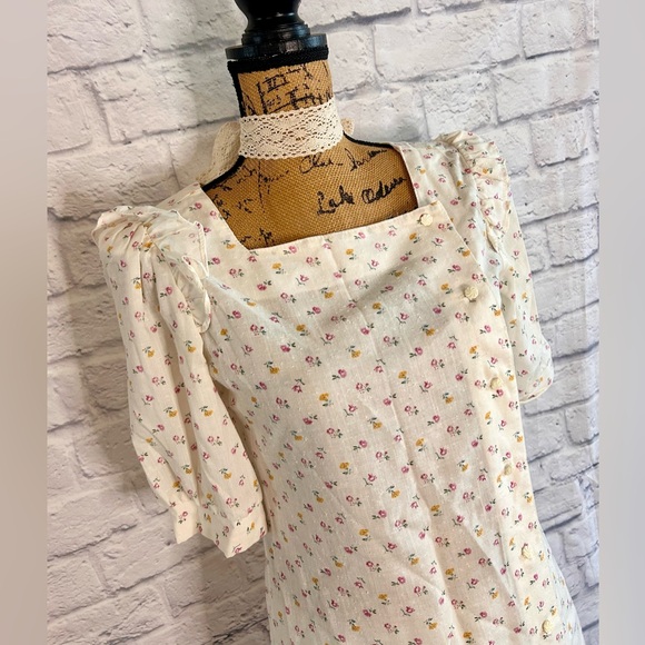 Vintage 70s 80s Midi Dress White Floral Romantic Feminine Coquette Girlhood - Picture 4 of 9